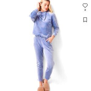 UGG Belden Velour Lounge SET Hoodie & Joggers Dusty Blue XS 2-Piece